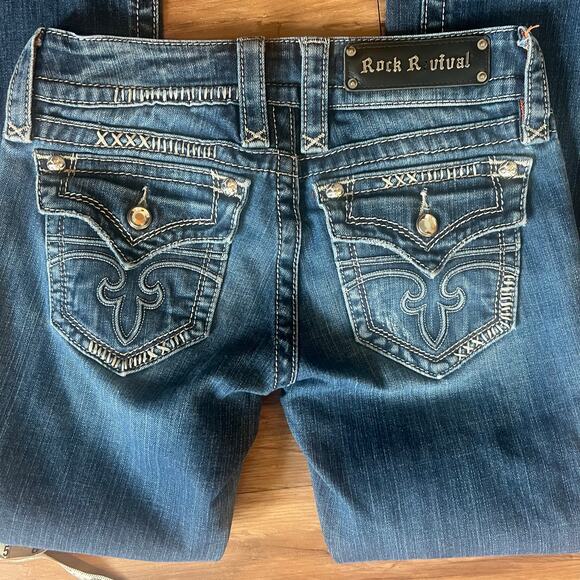 Low Rise Rock Revival Jeans Size 27 Celine Boot Cut Sequin Studded - Picture 9 of 11